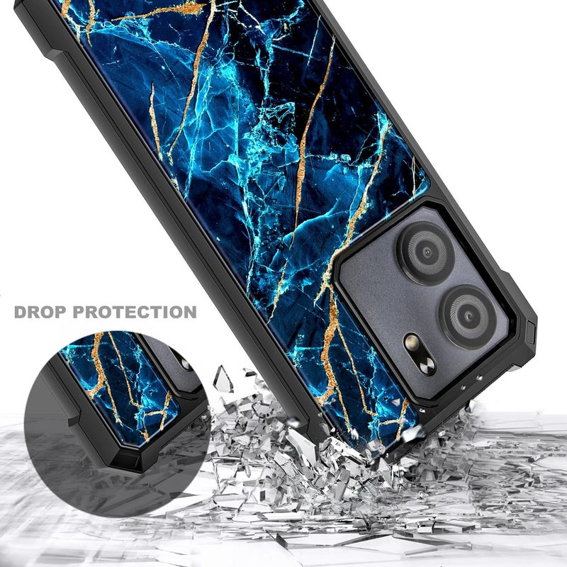 WDHD Designed for BLU View 5 Case, Blu F5 5G Phone Case with [Tempered Glass Screen Protector], Full-Body Protective Shockproof Rugged Bumper Cover Phone Case (Marble Design Sapphire) - Image 5